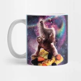 Llama Riding Sloth on Waffles Mug